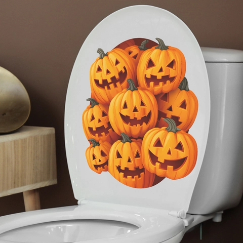 Halloween Pumpkin Jack-O'-Lantern Toilet Lid Decals Decorative PVC Waterproof Bathroom Toilet Seat Cover Sticker For Party Home Decor