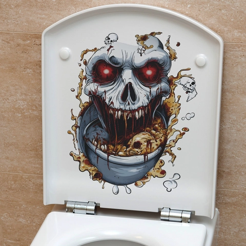 Halloween Horreur Zombie Crâne Sticker de Toilette Imperméable PVC 3D Squelette Sanglant Salle de Bain Décalcomanie Fête