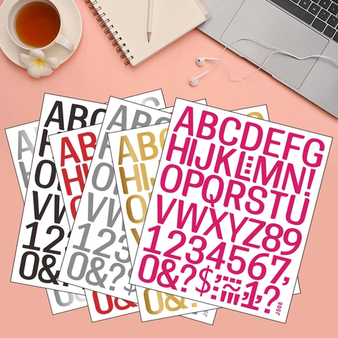 DIY Alphabet Number Waterproof Stickers For Laptop Headphone Decoration PVC Letter Numeric Decals For Scrapbooking Home Office Decor