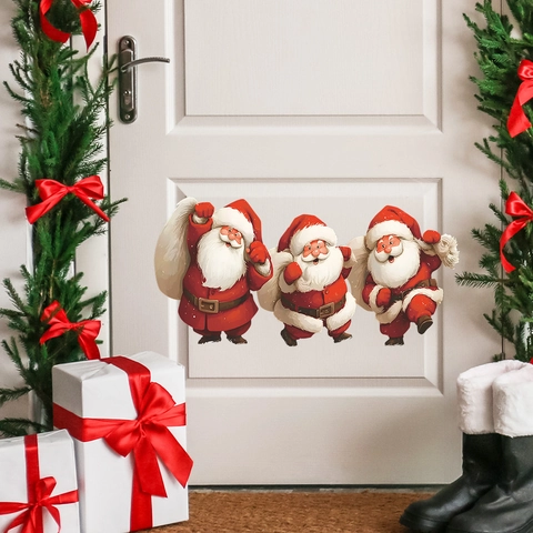 Cartoon Santa Claus Carrying Gifts Wall Sticker PVC Christmas Window Decal For Home Living Room Bedroom Decorative Mural