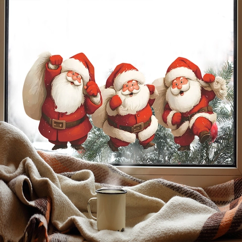 Cartoon Santa Claus Carrying Gifts Wall Sticker PVC Christmas Window Decal For Home Living Room Bedroom Decorative Mural