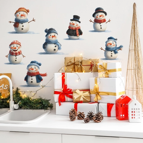 Weihnachten Cartoon Schneemann Wandaufkleber PVC Selbstklebend Winter Fensterbilder Für Wohnzimmer Schlafzimmer Home Decor
