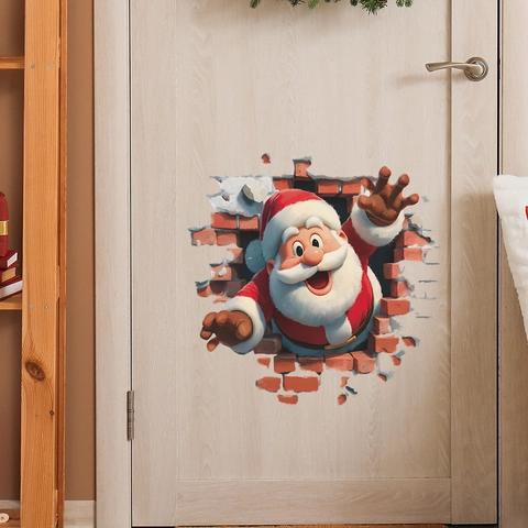 3D Weihnachtsmann Gebrochene Wandtattoo PVC Abnehmbar Festlich Wandaufkleber Für Weihnachten Haus Wohnzimmer Deko