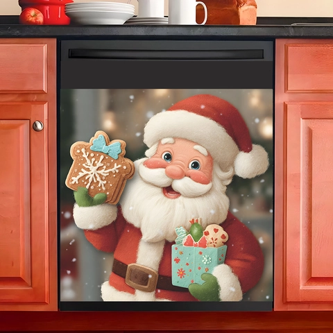 Christmas Santa Claus Dishwasher Sticker PVC Waterproof Refrigerator Kitchen Decorative Decal For Holiday Home Party