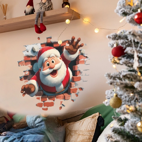 3D Weihnachtsmann Gebrochene Wandtattoo PVC Abnehmbar Festlich Wandaufkleber Für Weihnachten Haus Wohnzimmer Deko