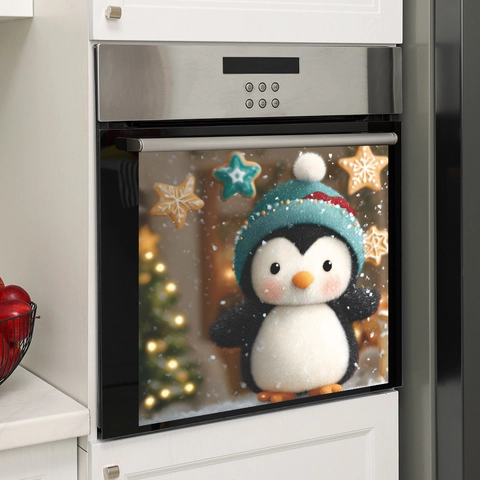 Christmas Penguin Dishwasher Sticker PVC Winter Snowflake Star Kitchen Refrigerator Oven Appliance Decal Holiday Home Decor