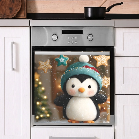 Christmas Penguin Dishwasher Sticker PVC Winter Snowflake Star Kitchen Refrigerator Oven Appliance Decal Holiday Home Decor
