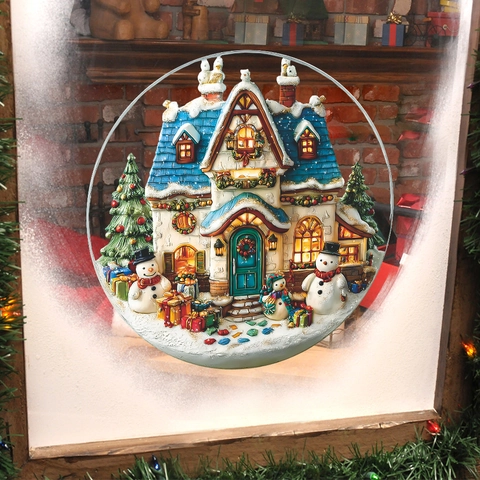 Kerstmis Sneeuwpop Huisje Statische Venstersticker Rond PVC Verwijderbaar Herbruikbaar Winter Glas Decoratie Voor Thuis Feest