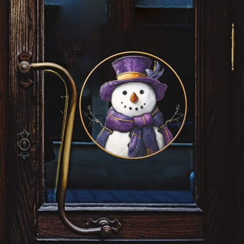 Kerst Sneeuwpop Raam Statische Sticker Paarse Hoed Sjaal Ontwerp PVC Verwijderbaar Herbruikbaar Glas Decoratie Thuis