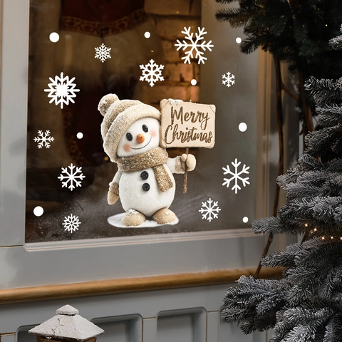 Kerst Sneeuwpop Statisch Hechtend Venstersticker PVC Sneeuwvlok Stickers Voor Glazen Deur Huis Vakantie Decoratieve Muursticker
