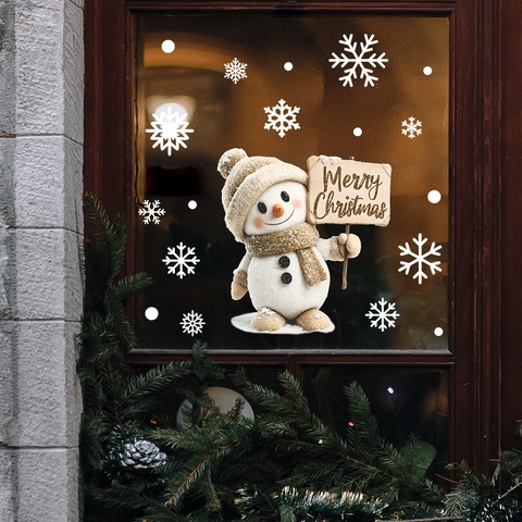 Kerst Sneeuwpop Statisch Hechtend Venstersticker PVC Sneeuwvlok Stickers Voor Glazen Deur Huis Vakantie Decoratieve Muursticker