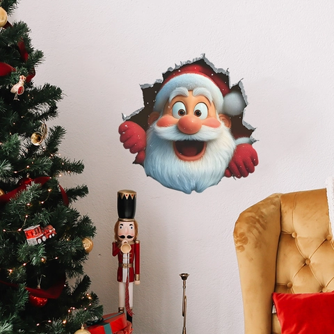 3D Visual Christmas Santa Claus Wall Sticker Creative Peeking Santa Removable PVC Decal For Living Room Home Holiday Decor
