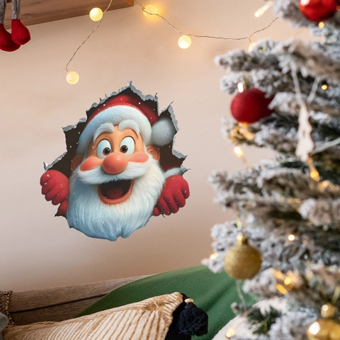 3D Visual Christmas Santa Claus Wall Sticker Creative Peeking Santa Removable PVC Decal For Living Room Home Holiday Decor