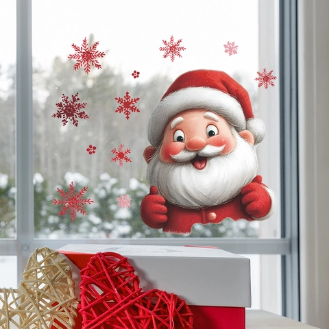 Pegatina Estática de Ventana de Navidad Papá Noel Copo de Nieve Rojo PVC Calcomanía Removible para Decoración de Hogar