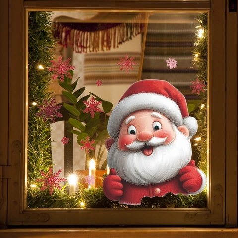 Pegatina Estática de Ventana de Navidad Papá Noel Copo de Nieve Rojo PVC Calcomanía Removible para Decoración de Hogar