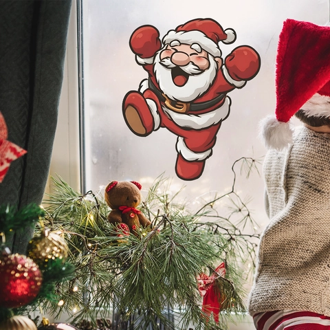 Pegatina de Pared de Papá Noel de Navidad Dibujos Animados Decoración Festiva del Hogar PVC Autoadhesiva Calcomanía para Sala de Estar Dormitorio