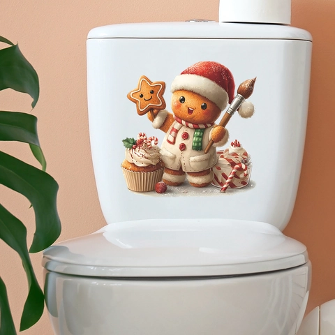 Weihnachten Lebkuchenmann Toilettenaufkleber Cartoon Cupcake Stern Plätzchen PVC Wasserdicht Abnehmbar Badezimmer Wandaufkleber Deko