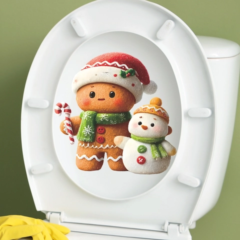 Weihnachten Lebkuchenmann Schneemann Toilettenaufkleber PVC Wasserdicht Badezimmer Toilettendeckel Dekoration Wandtattoos