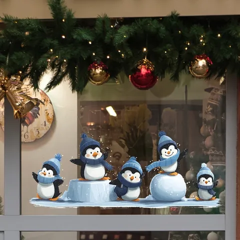 Weihnachten Cartoon Schlittschuhlaufender Pinguin Fensteraufkleber UV Statische Haftung Winter Urlaub Glas Tür Dekoration Aufkleber