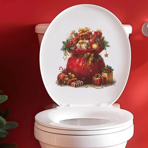 Weihnachtsgeschenktüte Toilettendeckel Aufkleber PVC Wasserdicht Abnehmbar Badezimmer Wandtattoo Für Zuhause Festliche Dekoration