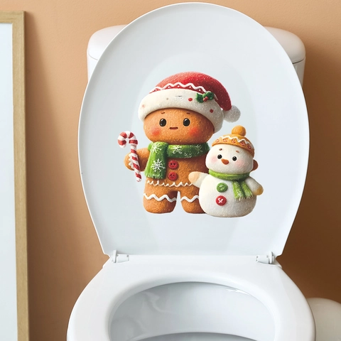 Weihnachten Lebkuchenmann Schneemann Toilettenaufkleber PVC Wasserdicht Badezimmer Toilettendeckel Dekoration Wandtattoos