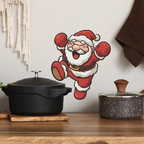 Pegatina de Pared de Papá Noel de Navidad Dibujos Animados Decoración Festiva del Hogar PVC Autoadhesiva Calcomanía para Sala de Estar Dormitorio