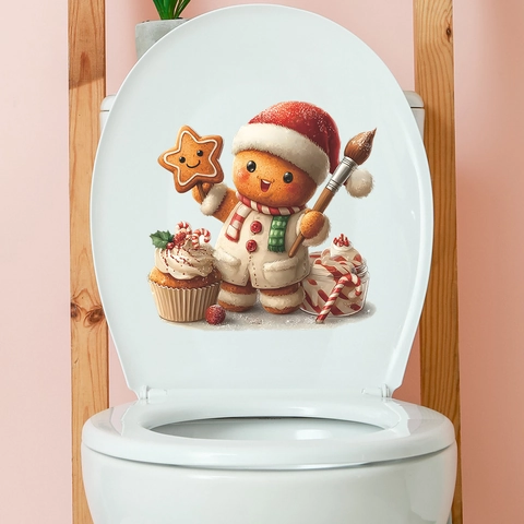 Weihnachten Lebkuchenmann Toilettenaufkleber Cartoon Cupcake Stern Plätzchen PVC Wasserdicht Abnehmbar Badezimmer Wandaufkleber Deko