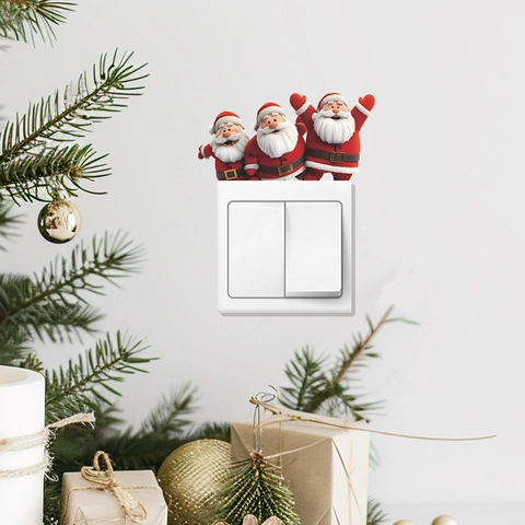 Pegatina para Interruptor de Papá Noel de Navidad PVC Dibujos Animados 3D Calcomanía de Pared Decoración Hogar