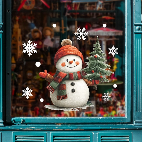 Weihnachten Schneemann Weihnachtsbaum Statische Fensteraufkleber Cartoon Schneeflocken UV Bedruckt Abnehmbare PVC Glas Dekore