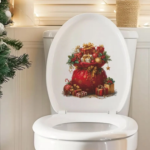 Weihnachtsgeschenktüte Toilettendeckel Aufkleber PVC Wasserdicht Abnehmbar Badezimmer Wandtattoo Für Zuhause Festliche Dekoration