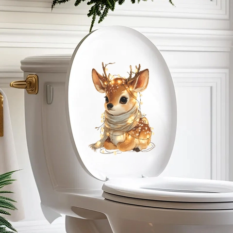 Adesivo da Parete per Bagno e Gabinetto Cervo di Natale PVC Impermeabile Removibile Decorazione Atmosfera Natalizia per Casa