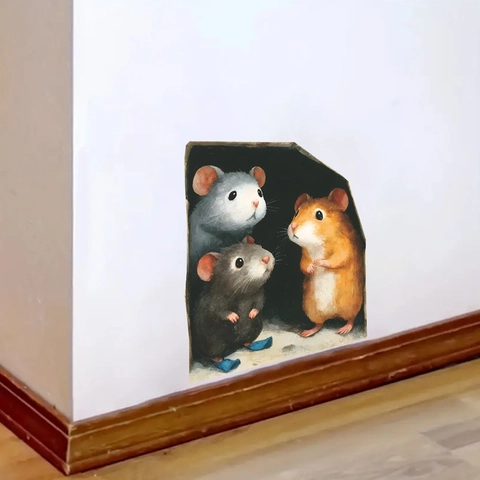 3D Cartoon Mouse Hole Wall Sticker Cute Simulated Mice In Hole DIY PVC Removable Decal For Living Room Bedroom Home Decor