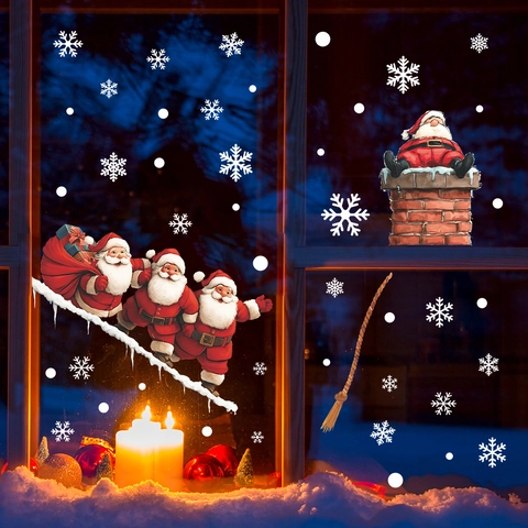 Weihnachten Weihnachtsmann Fensteraufkleber PVC Statisch Abnehmbar Schneeflocke Aufkleber Für Glastür Home Feiertag Party Dekor