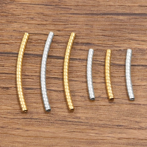 Stainless Steel Spiral Curved Tube Beads Gold Silver Embossed Spacer Pipe Fittings For Necklaces Bracelets Jewelry DIY