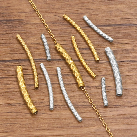Stainless Steel Curved Tube Spacer Beads Textured Hammered DIY Jewelry Making Material Findings For Bracelets Necklaces Jewelry Accessories