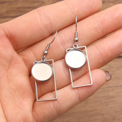 Stainless Steel Geometric Earring Hooks Bezel Settings For DIY Jewelry Making Round Bezel Tray Base Pendants For Handmade Earrings Gold Silver Color