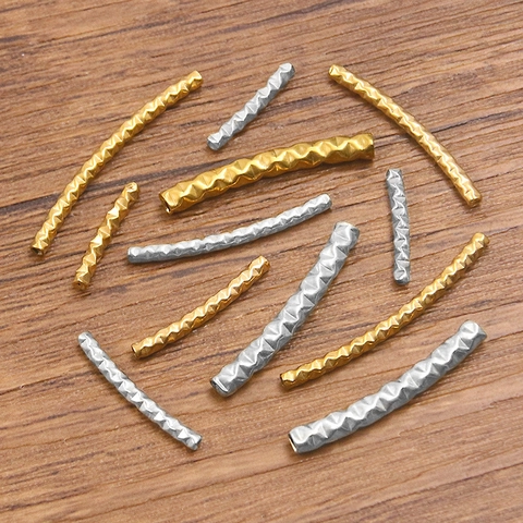Stainless Steel Curved Tube Spacer Beads Textured Hammered DIY Jewelry Making Material Findings For Bracelets Necklaces Jewelry Accessories