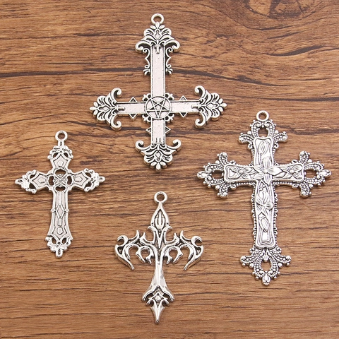Vintage Zinc Alloy Cross Pendants Gothic Inverted Cross Five-Pointed Star Charms For DIY Necklace Bracelet Jewelry Making