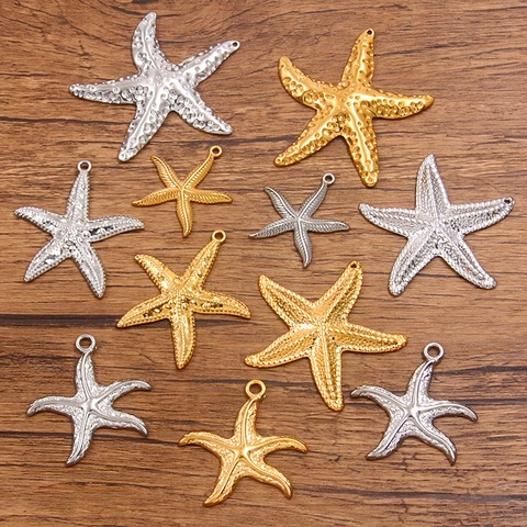 Starfish Pendant Charm 304 Stainless Steel DIY Jewelry Finding Ocean Marine Theme Gold Plated Necklace Bracelet Accessory