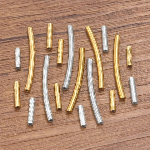 Stainless Steel Textured Curved Tube Beads For DIY Jewelry Making Spacer Beads Spiral Pattern Minimalist Accessories