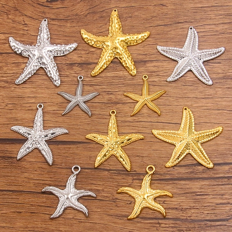 Starfish Pendant Charm 304 Stainless Steel DIY Jewelry Finding Ocean Marine Theme Gold Plated Necklace Bracelet Accessory