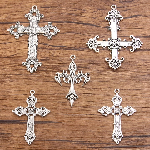 Vintage Zinc Alloy Cross Pendants Gothic Inverted Cross Five-Pointed Star Charms For DIY Necklace Bracelet Jewelry Making