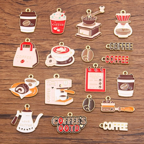 DIY Legering Koffie Serie Emaille Charms Voor Sieraden Maken Koffieboon Machine Beker Hangers Ketting Armband Benodigdheden