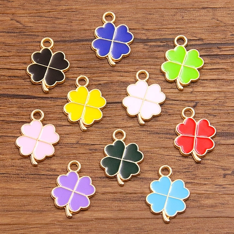 Alloy Four Leaf Clover Drip Oil Pendant Charms For DIY Jewelry Making Colorful Flower Metal Accessories Simple Style Women Girls