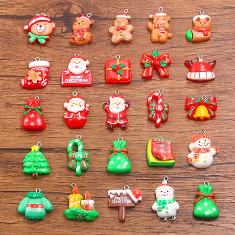 Christmas Series Resin Charms For DIY Jewelry Making Santa Snowman Deer Christmas Tree Bell Pendants For Handmade Craft Decorations