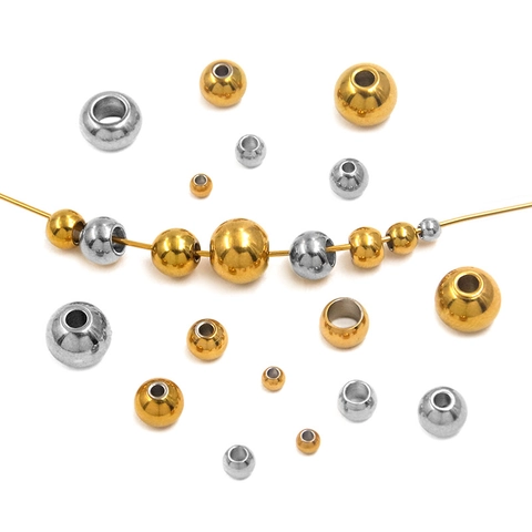 Stainless Steel Round Loose Beads For Jewelry Making DIY Bracelet Necklace Findings Spacer Beads Gold Silver Polished Metal Beads