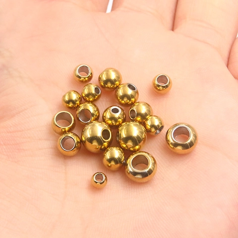 Stainless Steel Round Loose Beads For Jewelry Making DIY Bracelet Necklace Findings Spacer Beads Gold Silver Polished Metal Beads