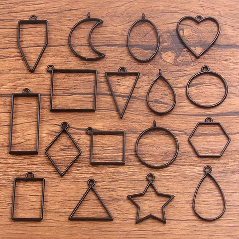DIY Jewelry Making Alloy Open Back Bezel Pendants Geometric Heart Star Moon Shapes For Resin Craft Electrophoresis Black