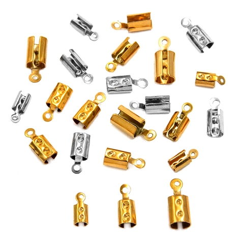 Stainless Steel Cord End Caps DIY Jewelry Connectors For Bracelet Necklace Jewelry Making Findings Gold Silver Plated