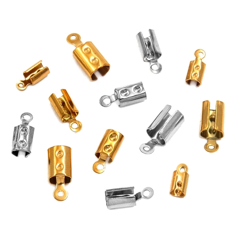 Stainless Steel Cord End Caps DIY Jewelry Connectors For Bracelet Necklace Jewelry Making Findings Gold Silver Plated